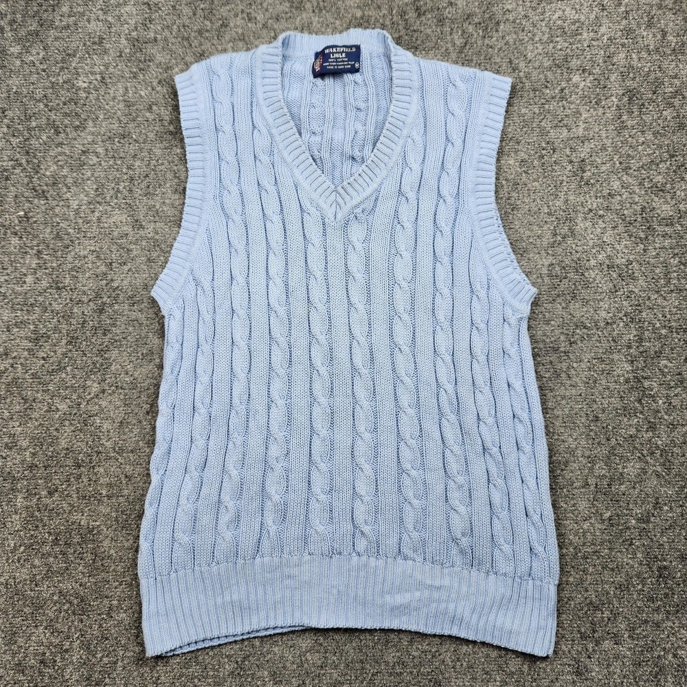 Vintage Wakefield Lisle Sweater Vest Mens Medium Blue Cable Knit V‎ Neck